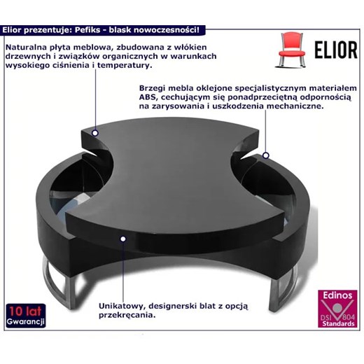Czarny stolik kawowy w połysku z rozsuwanym blatem - Pefiks Elior One Size Edinos.pl