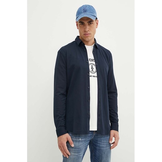 Armani Exchange koszula męska kolor granatowy regular z kołnierzykiem klasycznym 6DZCHJ ZJEAZ ze sklepu ANSWEAR.com w kategorii Koszule męskie - zdjęcie 174051507