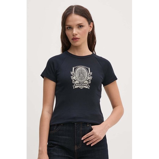 Tommy Hilfiger t-shirt bawełniany damski kolor granatowy WW0WW42089 ze sklepu ANSWEAR.com w kategorii Bluzki damskie - zdjęcie 174051608