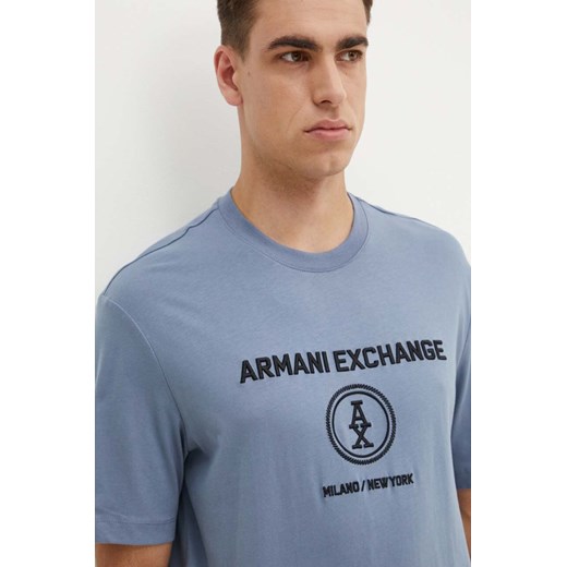 Armani Exchange t-shirt bawełniany męski kolor niebieski z aplikacją 6DZTLC ZJ9JZ ze sklepu ANSWEAR.com w kategorii T-shirty męskie - zdjęcie 174051648