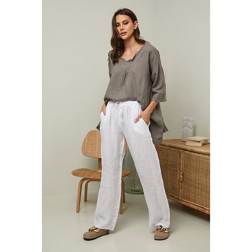 Fleur de Lin Lniane spodnie &quot;Garancel&quot; w kolorze białym ze sklepu Limango Polska w kategorii Spodnie damskie - zdjęcie 174052205