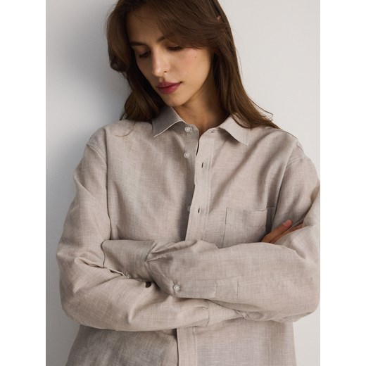 Reserved - Koszula comfort fit z lnem - beżowy ze sklepu Reserved w kategorii Koszule damskie - zdjęcie 174054075