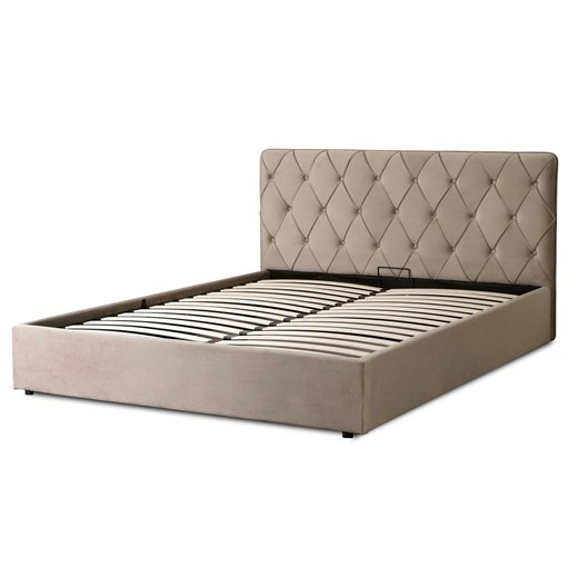 Beżowe łóżko z zagłówkiem w stylu Chesterfield 160x200 - Mikler ze sklepu Edinos.pl w kategorii Łóżka i materace - zdjęcie 174057666