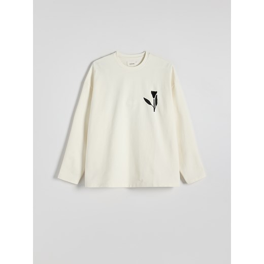 Reserved - Longsleeve oversize z nadrukiem - złamana biel Reserved S Reserved