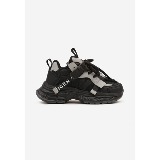 Czarno-Szare Płaskie Buty Sportowe Sneakersy z Ozdobnymi Paskami Milathra ze sklepu born2be.pl w kategorii Buty sportowe dziecięce - zdjęcie 174061076