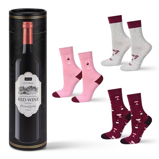 Skarpetki damskie SOXO Red Wine w tubie - 3 Pary ze sklepu Sklep SOXO w kategorii Skarpetki damskie - zdjęcie 174061337