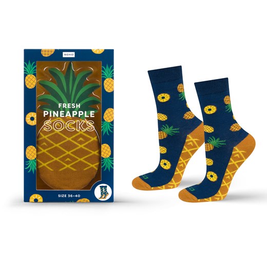 Skarpetki Damskie | Męskie SOXO Ananas w pudełku ze sklepu Sklep SOXO w kategorii Skarpetki męskie - zdjęcie 174061369