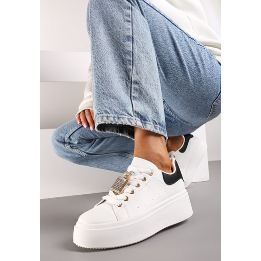 Biało-Czarne Sneakersy na Platformie Ozdobione Cyrkoniami i Aplikacją 3D Daneria ze sklepu renee.pl w kategorii Buty sportowe damskie - zdjęcie 174062168