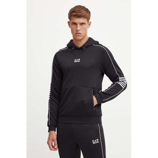 EA7 Emporio Armani bluza męska kolor czarny z kapturem z nadrukiem PJ16Z.6DPM06 ze sklepu ANSWEAR.com w kategorii Bluzy męskie - zdjęcie 174062835
