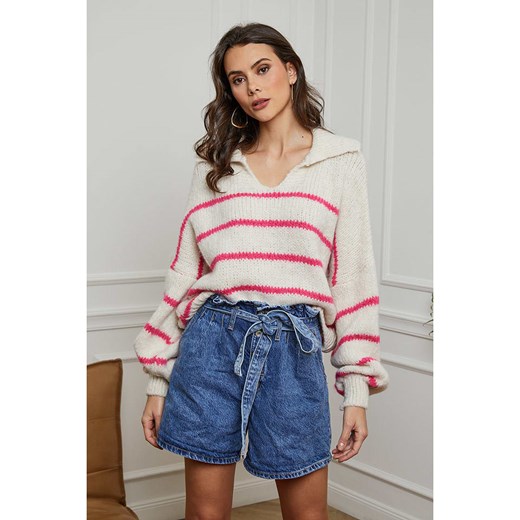 So Cachemire Sweter &quot;Althena&quot; w kolorze beżowo-różowym So Cachemire M Limango Polska okazyjna cena