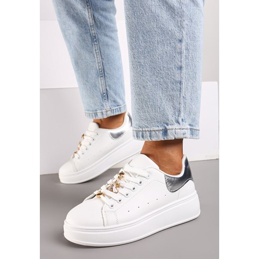 Biało-Srebrne Sneakersy na Grubej Podeszwie z Metalicznymi Aplikacjami Vlianora ze sklepu born2be.pl w kategorii Buty sportowe damskie - zdjęcie 174070419