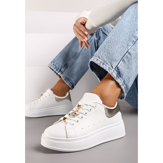 Biało-Złote Sneakersy na Grubej Podeszwie z Metalicznymi Aplikacjami Vlianora ze sklepu born2be.pl w kategorii Buty sportowe damskie - zdjęcie 174070425