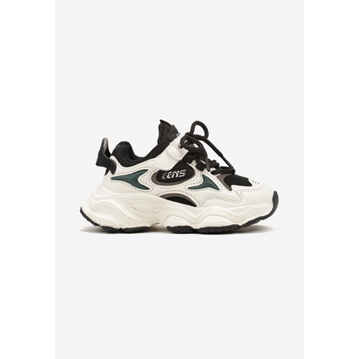 Czarno-Białe Płaskie Sznurowane Buty Sportowe Sneakersy z Geometrycznym Zdobieniem na Rzep Navalora ze sklepu born2be.pl w kategorii Buty sportowe dziecięce - zdjęcie 174070766