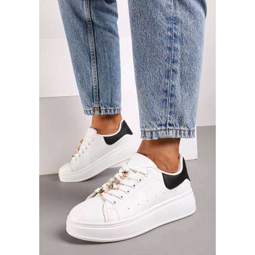 Biało-Czarne Sneakersy na Platformie Wykończone Cyrkoniowymi Aplikacjami Vliorina ze sklepu renee.pl w kategorii Buty sportowe damskie - zdjęcie 174070847