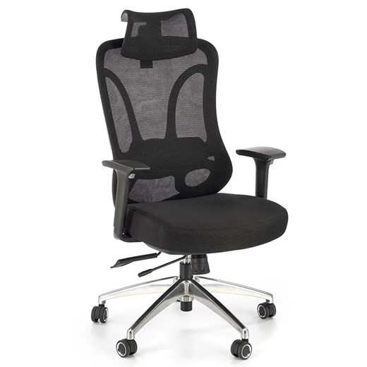 Obrotowy ergonomiczny czarny fotel z regulowanym zagłówkiem - Impero Elior One Size Edinos.pl