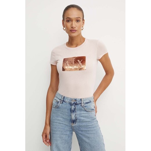 Armani Exchange t-shirt bawełniany kolor różowy 8NYTDL YJ73Z ze sklepu ANSWEAR.com w kategorii Bluzki damskie - zdjęcie 174072785