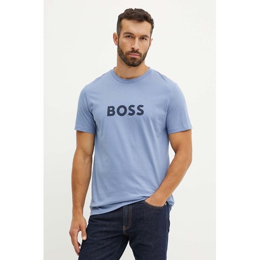 BOSS t-shirt bawełniany kolor niebieski z nadrukiem 50503276 ze sklepu ANSWEAR.com w kategorii T-shirty męskie - zdjęcie 174073247
