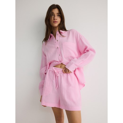 Reserved - Szorty z bawełnianego muślinu - różowy ze sklepu Reserved w kategorii Szorty - zdjęcie 174081208