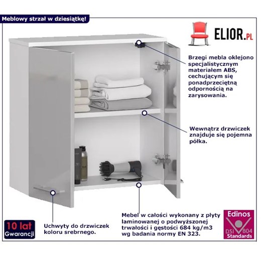 Wisząca szafka łazienkowa biały + metalik połysk - Zofix 4X Elior One Size Edinos.pl