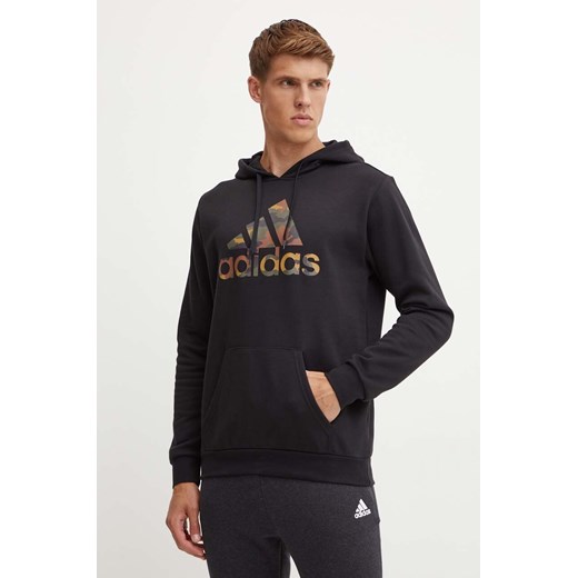 adidas bluza Camo męska kolor czarny z kapturem z nadrukiem IW2678 ze sklepu ANSWEAR.com w kategorii Bluzy męskie - zdjęcie 174083279