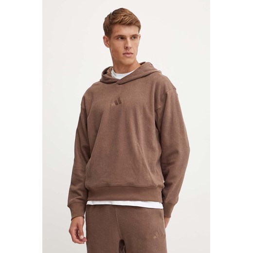 adidas bluza All SZN męska kolor brązowy z kapturem z aplikacją IY6578 ze sklepu ANSWEAR.com w kategorii Bluzy męskie - zdjęcie 174083299