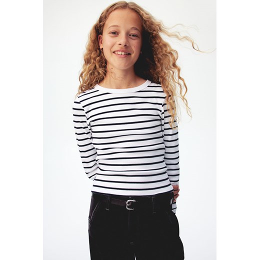 H & M - Top z bawełnianego dżerseju w prążki - Biały H & M 152 (10-12Y) H&M