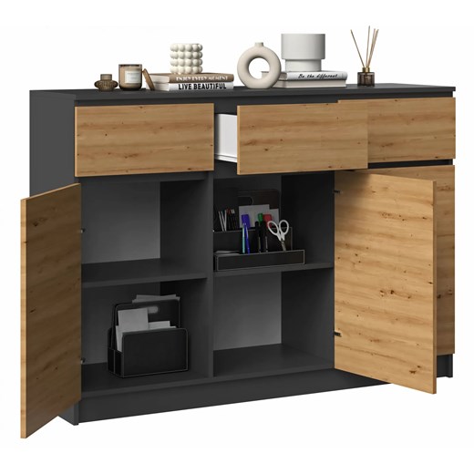 Komoda z drzwiczkami do salonu antracyt + dąb artisan - Valia Elior One Size Edinos.pl