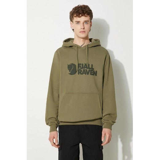 Fjallraven bluza bawełniana Logo Hoodie męska kolor zielony z kapturem z XL PRM
