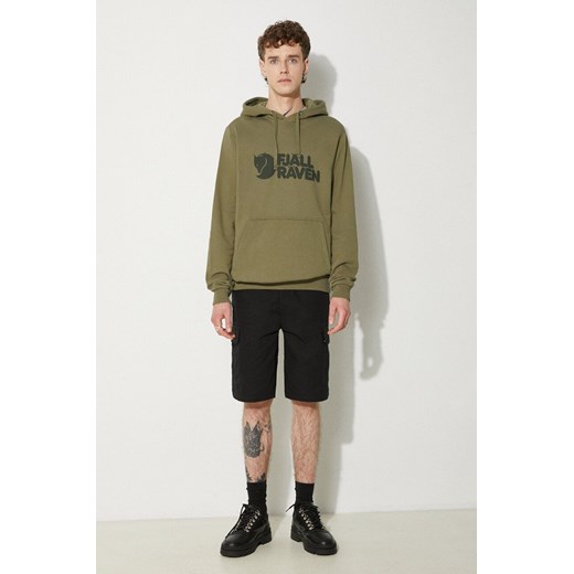Fjallraven bluza bawełniana Logo Hoodie męska kolor zielony z kapturem z M PRM