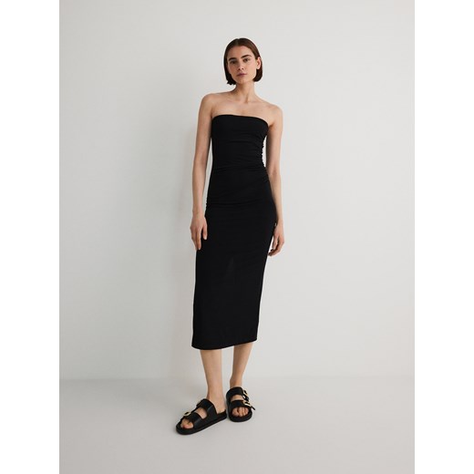 Reserved - Sukienka midi z prostym dekoltem - czarny Reserved M wyprzedaż Reserved