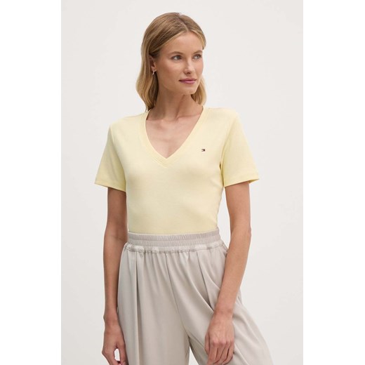 Tommy Hilfiger t-shirt bawełniany damski kolor żółty WW0WW40584 ze sklepu ANSWEAR.com w kategorii Bluzki damskie - zdjęcie 174101536