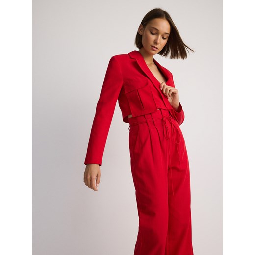 Reserved - Szerokie spodnie z zakładkami i lnem - czerwony Reserved 34 Reserved