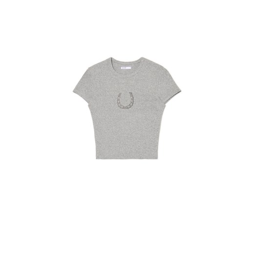 Cropp - Szary T-shirt z podkową - jasny szary ze sklepu Cropp w kategorii Bluzki damskie - zdjęcie 174106069