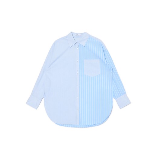 Cropp - Błękitna koszula oversize w pionowe paski - niebieski ze sklepu Cropp w kategorii Koszule damskie - zdjęcie 174106099