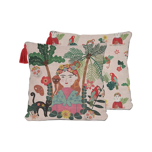 Folkifreckles Poszewka &quot;Frida and Jungle&quot; w kolorze beżowym na poduszkę - 45 x 45 cm ze sklepu Limango Polska w kategorii Poduszki dekoracyjne - zdjęcie 174110888