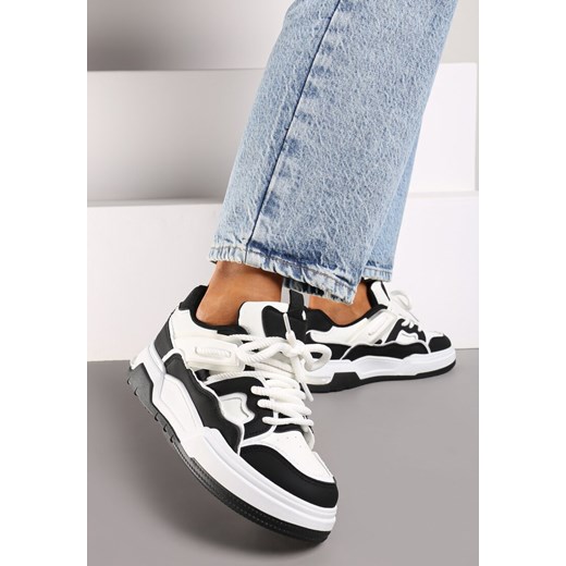 Czarne Płaskie Sneakersy z Geometrycznym Zdobieniem Evithia ze sklepu born2be.pl w kategorii Buty sportowe damskie - zdjęcie 174112948