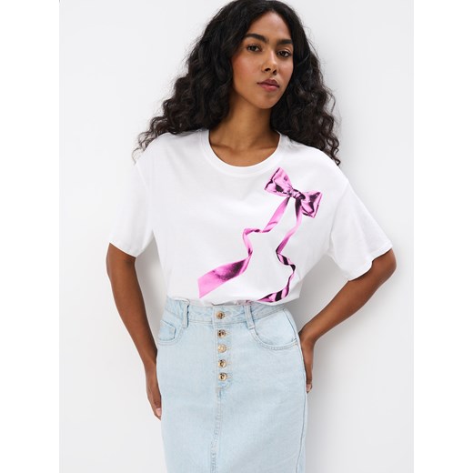 Mohito - Bawełniany t-shirt - biały ze sklepu Mohito w kategorii Bluzki damskie - zdjęcie 174114366