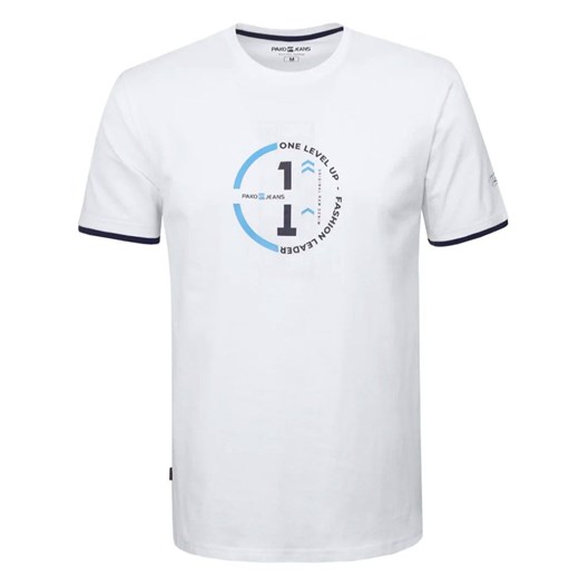 Koszulka Męska (T-Shirt) - PAKO JEANS - Biała z Nadrukiem TSPJNS11oneBI ze sklepu JegoSzafa.pl w kategorii T-shirty męskie - zdjęcie 174115856
