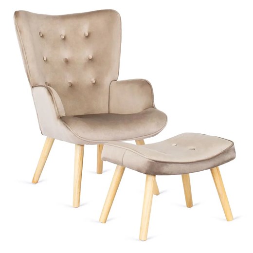 Beżowy fotel wypoczynkowy z podnóżkiem R0-M02 - id: 38353 - marki Elior - 174116267 Beżowy fotel wypoczynkowy z podnóżkiem R0-M02 ze sklepu Edinos.pl w kategorii Fotele - zdjęcie 174116267