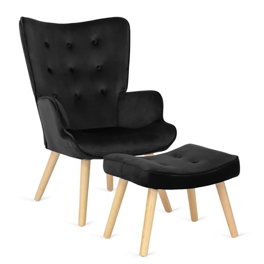 Czarny fotel z podnóżkiem do salonu K7-A86 ze sklepu Edinos.pl w kategorii Fotele - zdjęcie 174116268