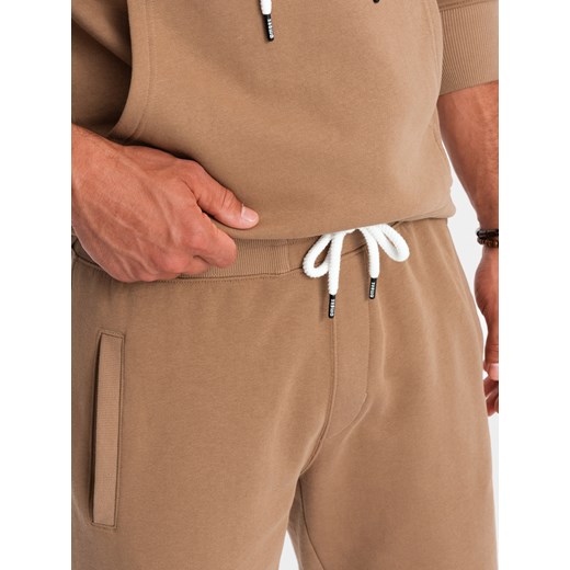 Męski komplet dresowy bluza kangurka + szorty – brązowy V2 Z75 XL ombre