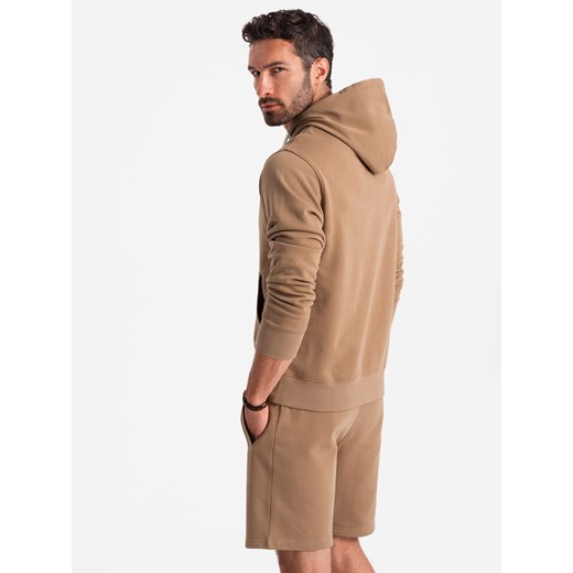 Męski komplet dresowy bluza kangurka + szorty – brązowy V2 Z75 XL ombre