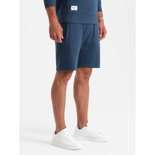 Męski dresowy komplet bluza kangurka + szorty – ciemnoniebieski V4 Z75 M ombre