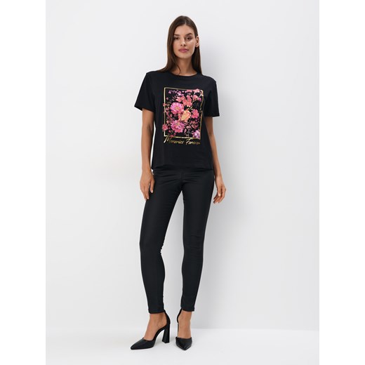 Mohito - Bawełniany czarny t-shirt z nadrukiem - czarny Mohito XS Mohito