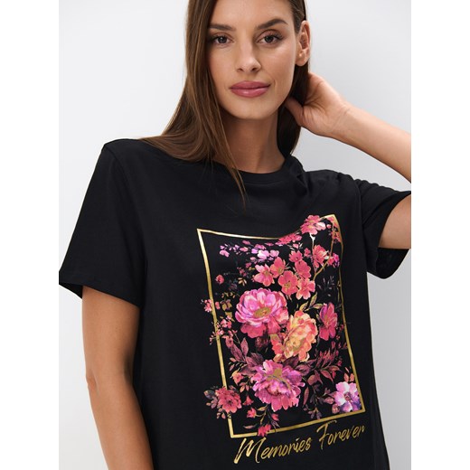 Mohito - Bawełniany czarny t-shirt z nadrukiem - czarny Mohito S Mohito