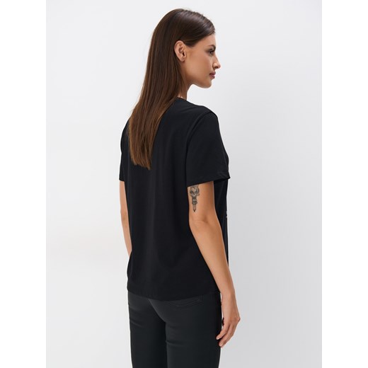 Mohito - Bawełniany czarny t-shirt z nadrukiem - czarny Mohito M Mohito