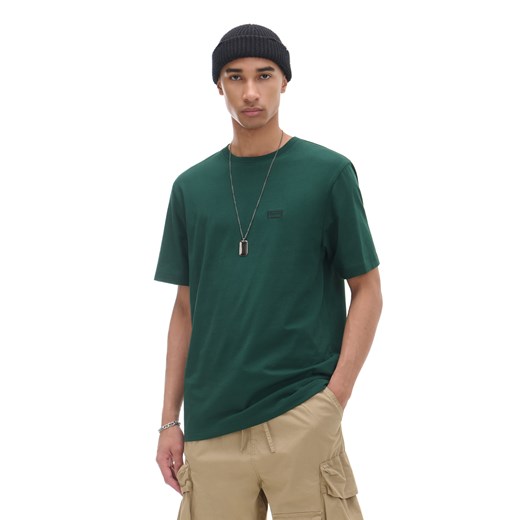 Cropp - Ciemnozielony T-shirt z haftem - zielony Cropp M Cropp