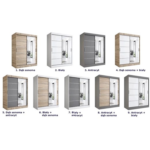 Szafa przesuwna dąb sonoma 150 cm - Lorenza 4X Elior One Size promocja Edinos.pl