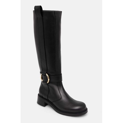 See by Chloé kozaki skórzane New Ring Line damskie kolor czarny na płaskim obcasie SB43002A ze sklepu ANSWEAR.com w kategorii Kozaki damskie - zdjęcie 174126606