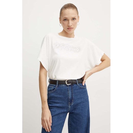 Pinko t-shirt bawełniany damski kolor biały 103993 A231 ze sklepu ANSWEAR.com w kategorii Bluzki damskie - zdjęcie 174126959